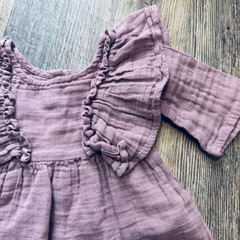 Kate Quinn purple lavender 3-6 months dress 100% organic cotton B26 - Picture 2 of 5